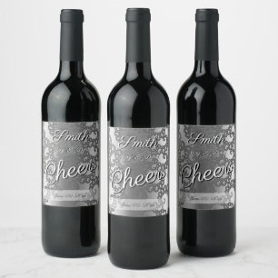 Etiqueta Para Botella De Vino Etiqueta de Vino Fractal Plateado