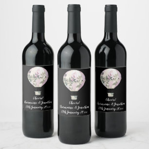 ETIQUETA PARA BOTELLA DE VINO ETIQUETA DE VINO GLOBO AEROSTÁTICO LILAC NEGRO
