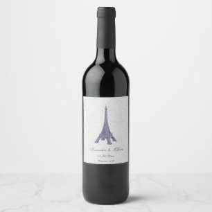 Etiqueta Para Botella De Vino Etiqueta de vino morado de la Torre Eiffel Damask