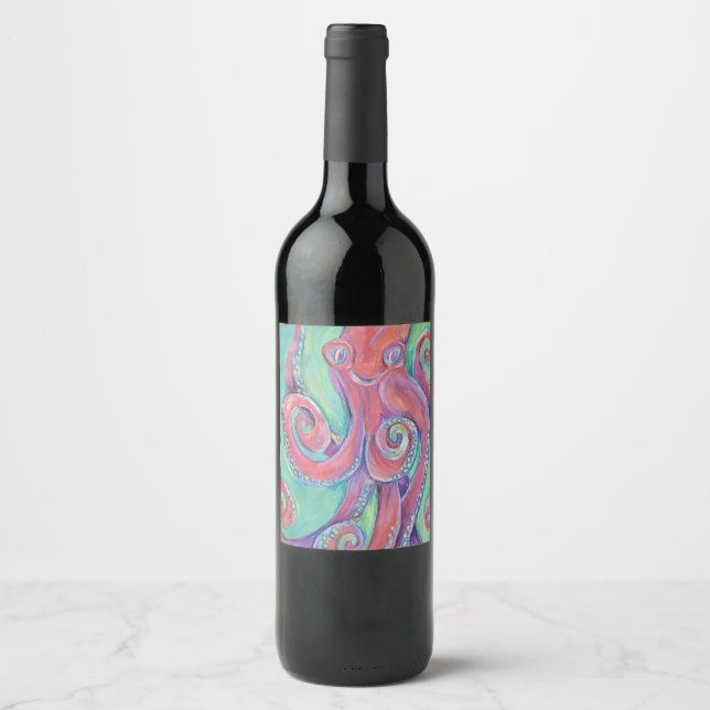 Etiqueta Para Botella De Vino etiqueta de vino octopus (Anverso)