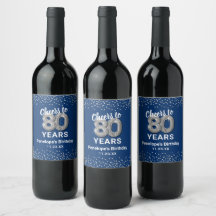 Etiqueta de vino para 80 cumpleaños Blue Silver