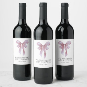 Etiqueta Para Botella De Vino Etiqueta de vino para baby shower de niña con lazo