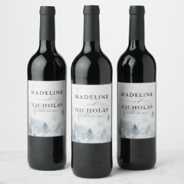 Etiqueta Para Botella De Vino Etiqueta de vino para boda en bosque invernal eleg