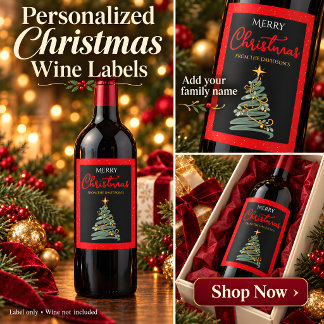 Etiqueta Para Botella De Vino Etiqueta de vino personalizada de árbol de Navidad
