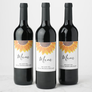 Etiqueta Para Botella De Vino Etiqueta de vino personalizada de girasol para mam