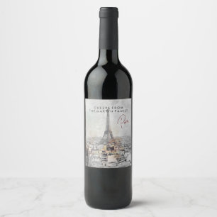Etiqueta Para Botella De Vino Etiqueta de vino personalizada de la Torre Eiffel 