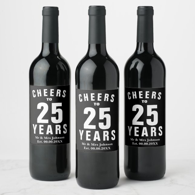 Etiqueta Para Botella De Vino Etiqueta de vino personalizada del 25º aniversario (Botellas)