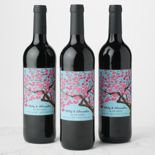 Etiqueta Para Botella De Vino Etiqueta de vino romántica de flores de cerezo