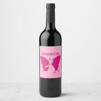 Etiqueta Para Botella De Vino Etiqueta de vino rosa de lazo rosa con mariposa de