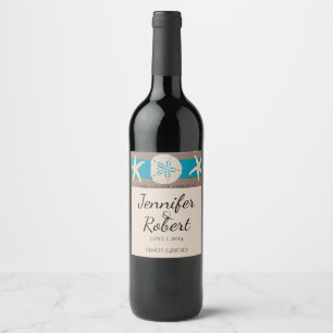 Etiqueta Para Botella De Vino Etiqueta de vino Starfish de banda marrón y turque