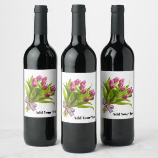 Etiqueta Para Botella De Vino Etiqueta de Vino Tulipán Rosa
