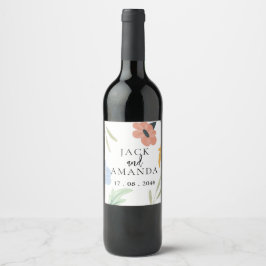 Etiqueta Para Botella De Vino Etiqueta del frasco de Boda floral alegre y colori