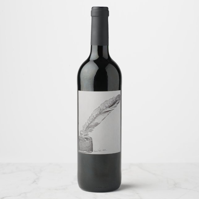 Etiqueta Para Botella De Vino Etiqueta del frasco de vino, Pluma en tinta, pluma (Anverso)