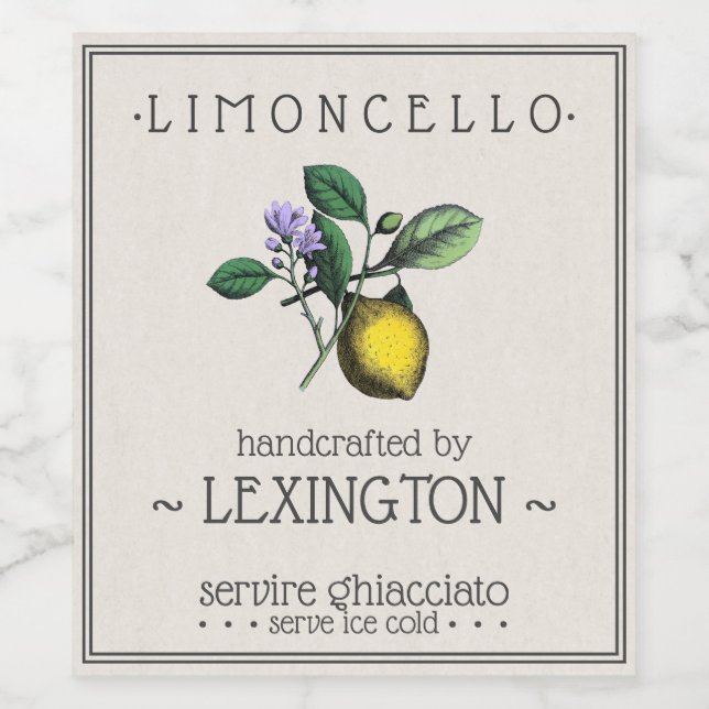 Etiqueta Para Botella De Vino Etiqueta del frasco del Ilustracion de Limoncello  (Etiqueta única)