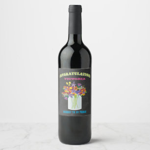 Etiqueta Para Botella De Vino Etiqueta del vino de la enhorabuena de las flores