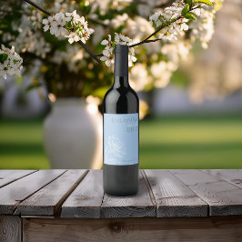 Etiqueta Para Botella De Vino Etiqueta minimalista de vino floral azul