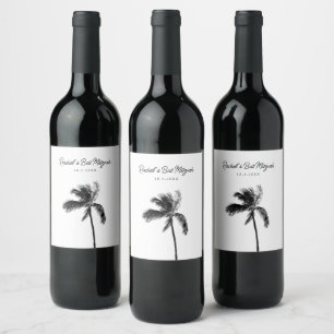 Etiqueta Para Botella De Vino Etiqueta personalizada de vino de palma negra y bl