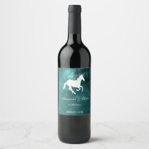 Etiqueta Para Botella De Vino Etiqueta verde azulada de vino Boda de unicornio