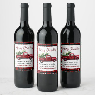 Etiqueta Para Botella De Vino Etiqueta vintage de vino de camión rojo de Navidad