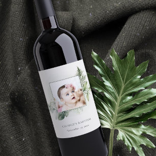 Etiqueta Para Botella De Vino Eucalipto Verde Rústico Foliage Foliage Baptismo