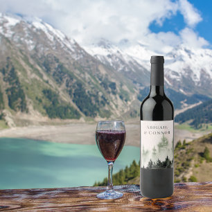 Etiqueta Para Botella De Vino Evergreen Mountain Mist Rústico Invierno Gris Blan