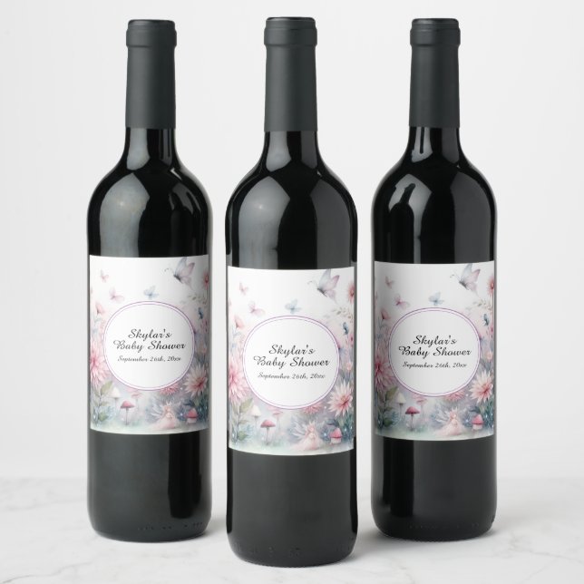 Etiqueta Para Botella De Vino Fairy Garden Baby Shower (Botellas)
