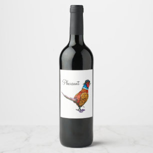 Etiqueta Para Botella De Vino Faisán divertido en gorra