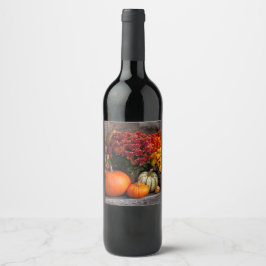 Etiqueta Para Botella De Vino Fall Harvest Tablescape - Autumn Pumpkins Flowers