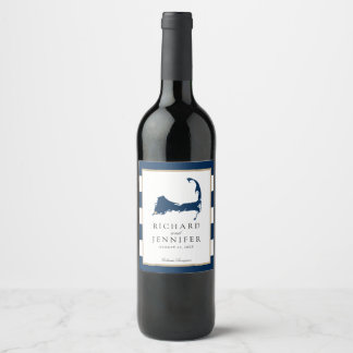 Etiqueta Para Botella De Vino Falmouth Cape Cod Map con rayas azules Boda
