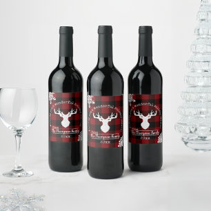Etiqueta Para Botella De Vino Familia Reno de Cuadros Búfalo Rojo y Negro