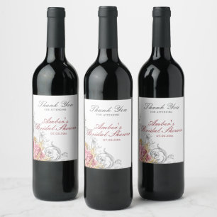 Etiqueta Para Botella De Vino Fancy Pink Floral Bridal Shower