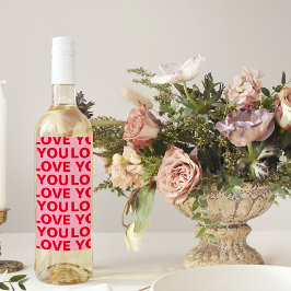 Etiqueta Para Botella De Vino Fancy Romantic Red & Pink Love You Pattern