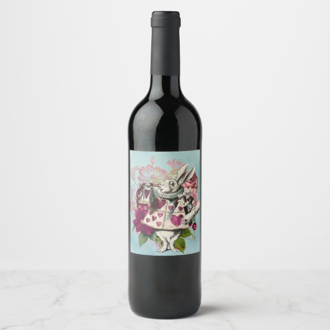 Etiqueta Para Botella De Vino Fancy Wonderland White Rabbit (Anverso)