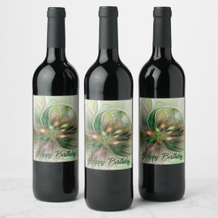 Etiqueta Para Botella De Vino Fantasía abstracta moderna y colorida de flor frac