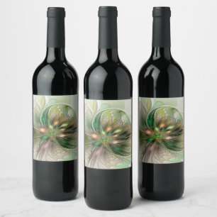 Etiqueta Para Botella De Vino Fantasía abstracta moderna y colorida de flor frac