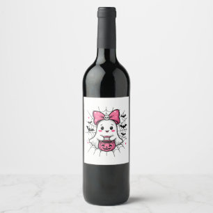 Etiqueta Para Botella De Vino Fantasma espeluznante con conciencia sobre el cánc