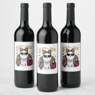 Etiqueta Para Botella De Vino Fantasma Leopardo Coquette Boo-JEE Halloween