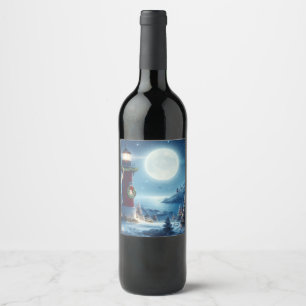 Etiqueta Para Botella De Vino Faro de Navidades náuticos