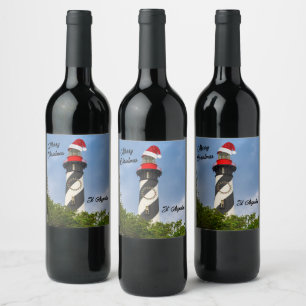Etiqueta Para Botella De Vino Faro San Agustín Florida de Feliz Navidad