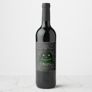 Etiqueta Para Botella De Vino Farolitos de Jack O Lanterns de Halloween negro br