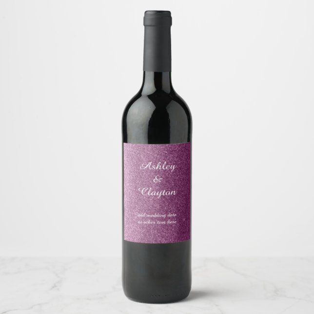 Etiqueta Para Botella De Vino Faux Purpurina Purple Elegance (Anverso)