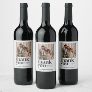 Etiqueta Para Botella De Vino Favor de agradecimiento de boda con foto moderna