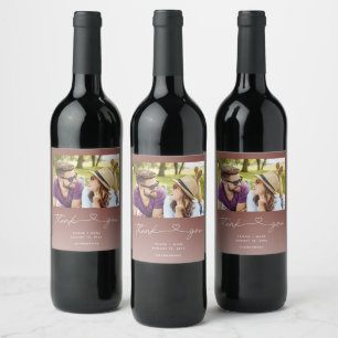 Etiqueta Para Botella De Vino Favor de agradecimiento de foto de boda con óxido
