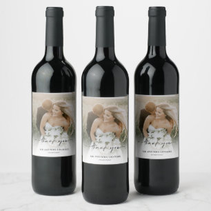 Etiqueta Para Botella De Vino Favor de agradecimiento de foto de boda elegante