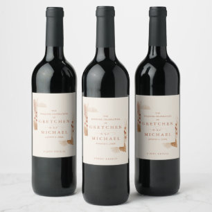 Etiqueta Para Botella De Vino Favor de boda Bohemio Boho Floral Óxido Marfil