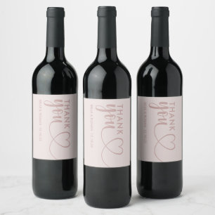 Etiqueta Para Botella De Vino Favor de boda de caligrafía rosa dorado Agradecimi