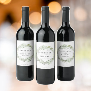 Etiqueta Para Botella De Vino Favor de boda de corona botánica elegante