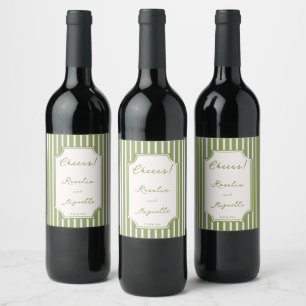Etiqueta Para Botella De Vino Favor de boda de rayas vintage verde salvia person