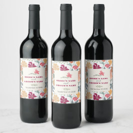 Etiqueta Para Botella De Vino Favor de boda floral retro boho chic