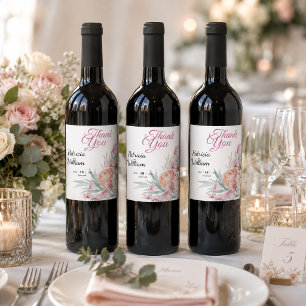 Etiqueta Para Botella De Vino Favor de Boda Flores Acuarela Gracias Personalizad